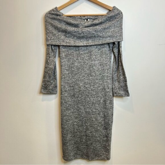K Too Off The Shoulder Long Sleeve Sweater Dress Grey - Picture 1 of 5